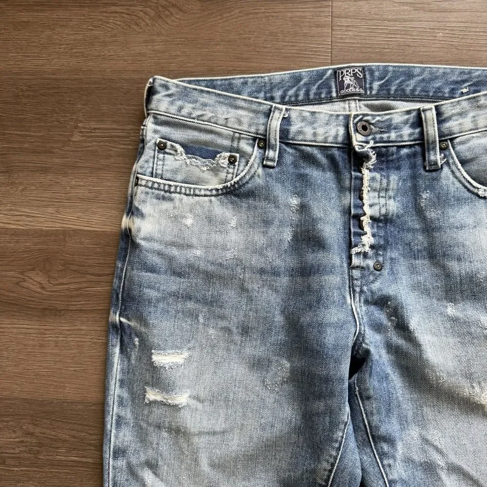 PRPS Demon Fit Mens Size 32 Distressed Button Fly Denim Jeans Light Wash